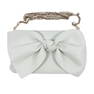 Bow Clutch Crossbdoy Bag Purse White Faux Leather Gold Chain Coquette Feminine